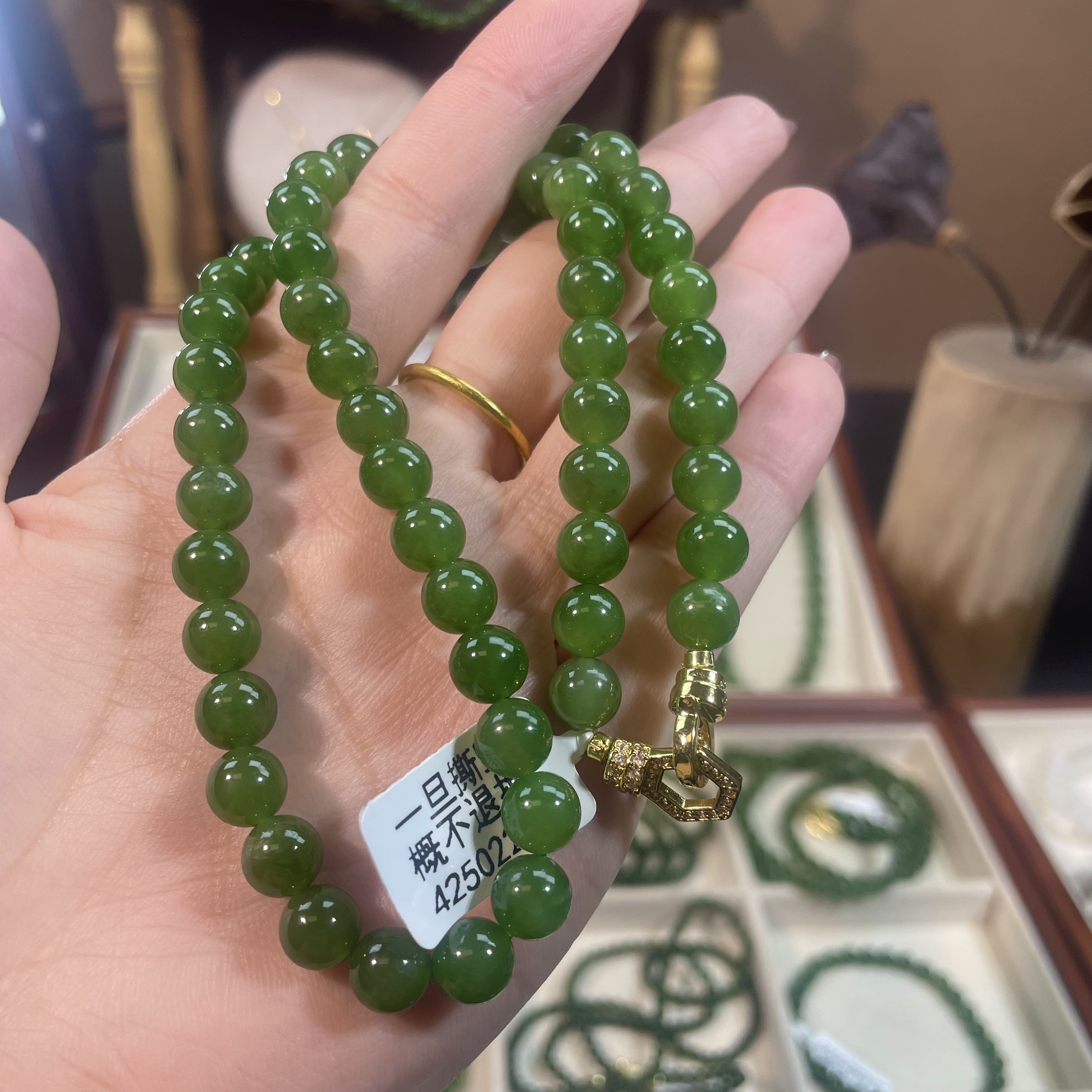 和田玉碧玉俄料8锁骨链