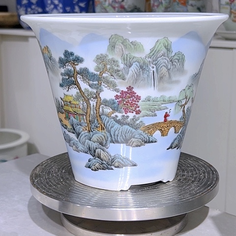 摆件明**后粉彩山水陶瓷