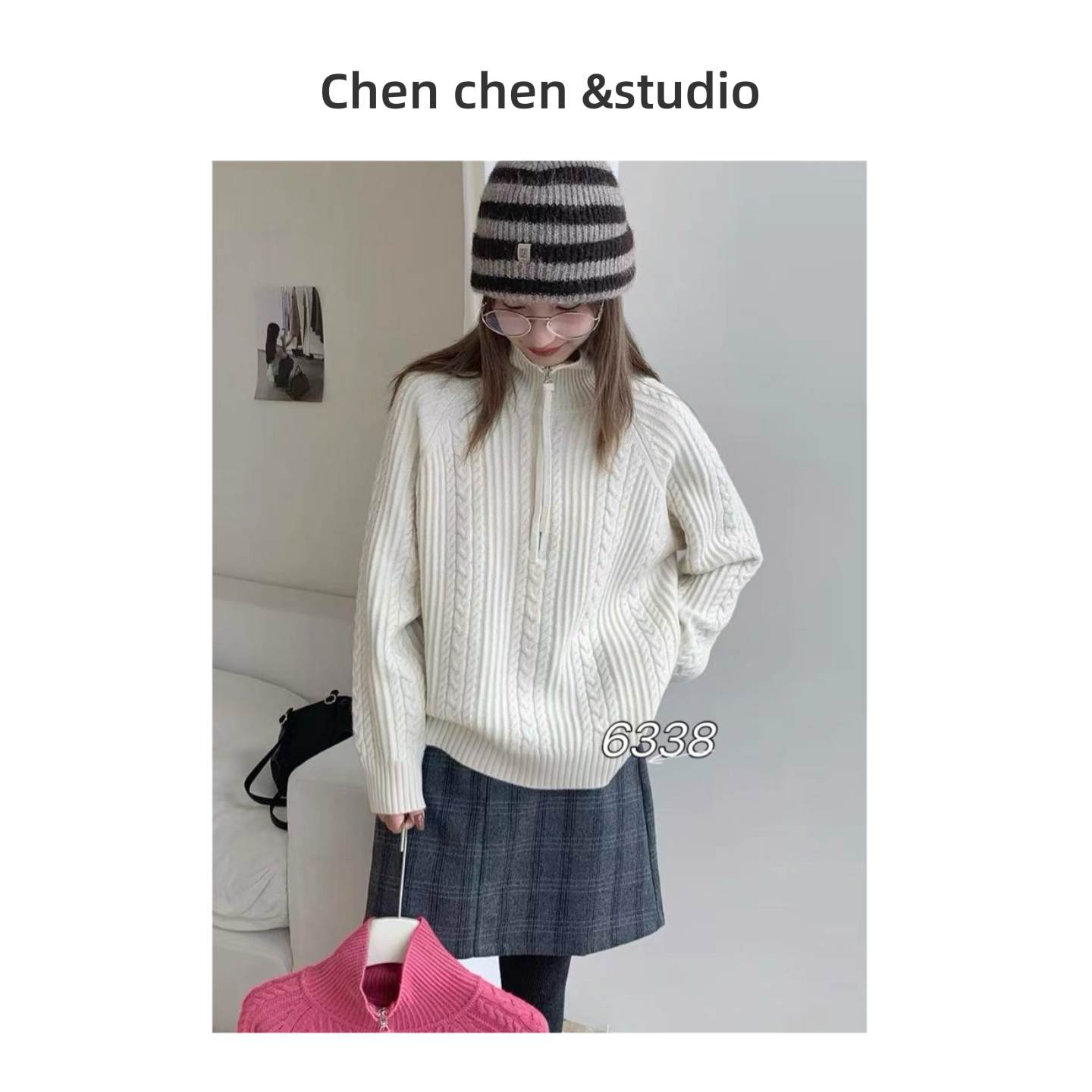 【新款秋冬韩系拉链麻花】设计宽松慵懒复古加厚麻花高领毛衣针织衫