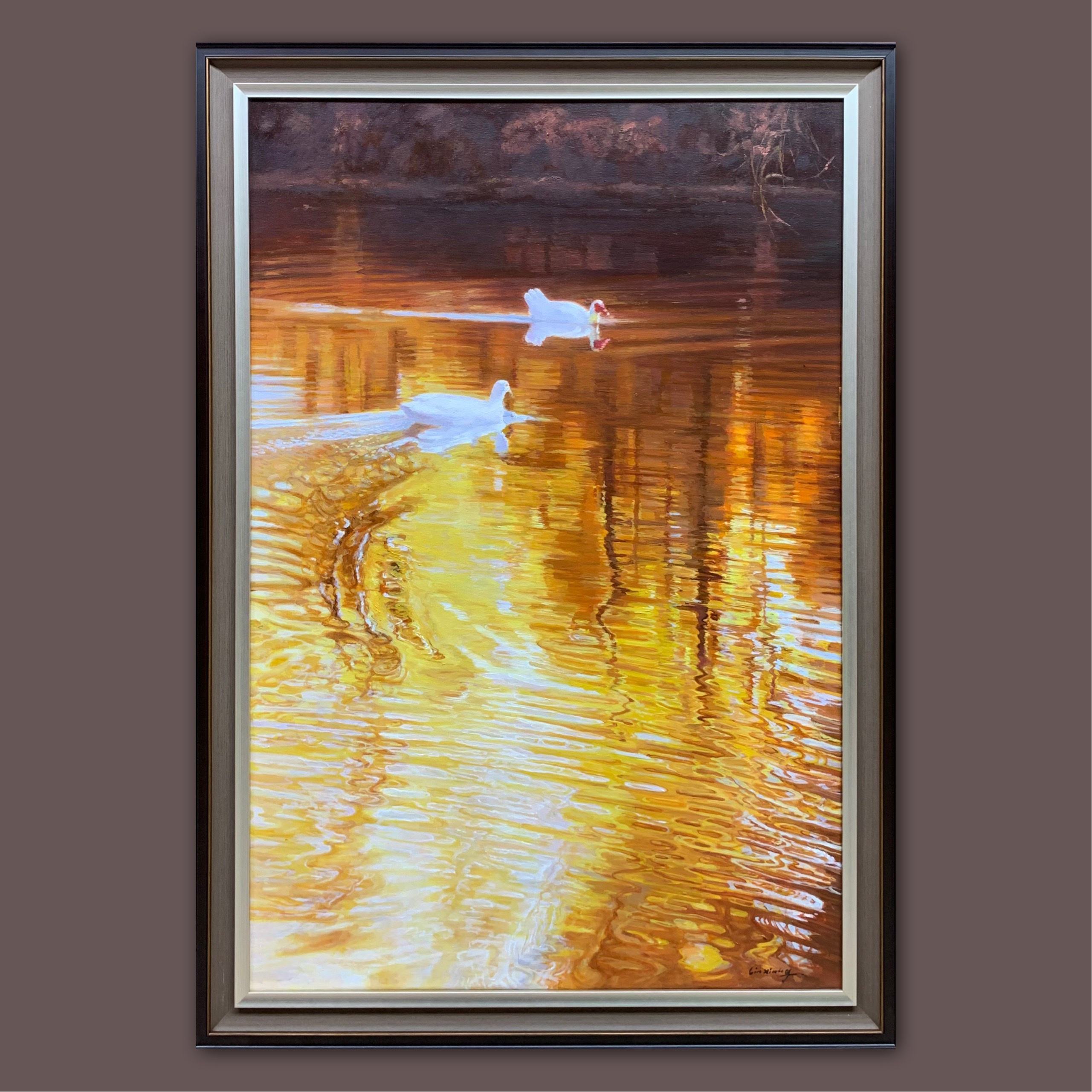 艺弘羽艺术 原创《鎏金悠游》唯美风景油画收藏 带框尺寸96-136cm