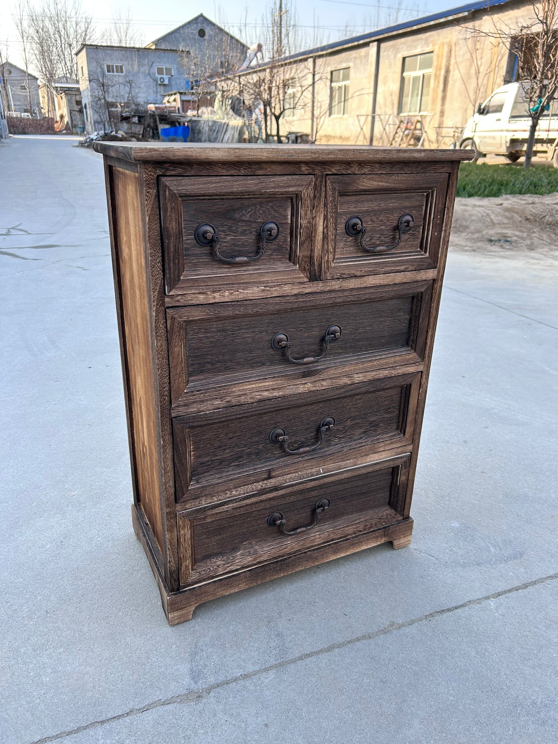 实木5斗柜复古床头柜客厅边柜收纳抽屉柜装饰组合柜储物阳台柜子