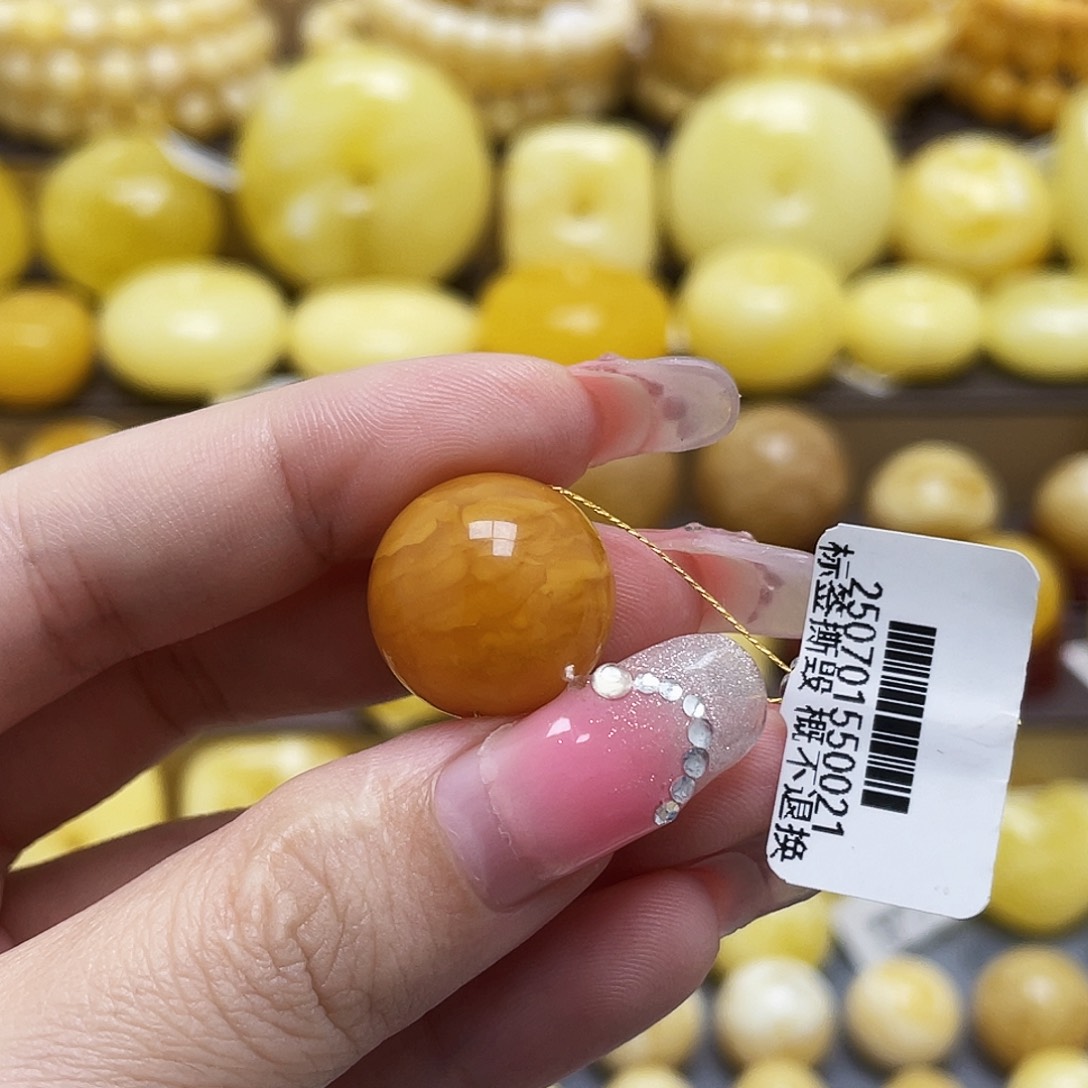 裸石琥珀未镶嵌17.2mm老蜡虎皮妖花圆珠