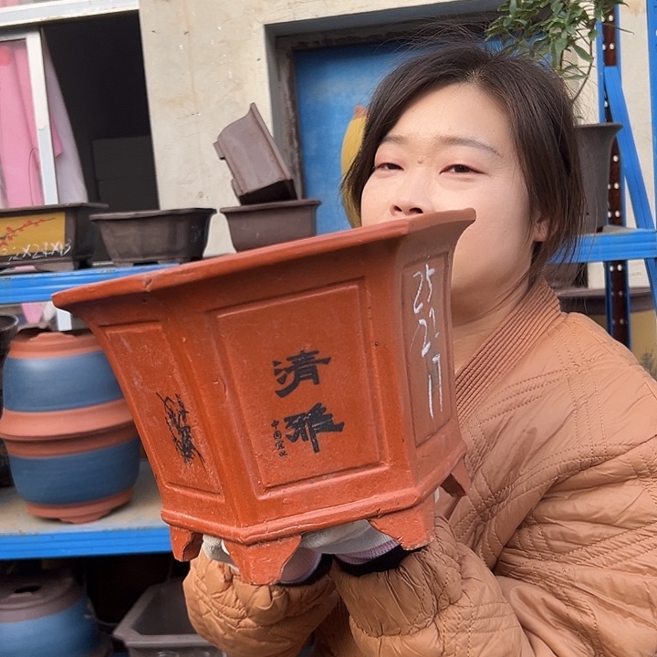 25红清雅六方花盆花盆