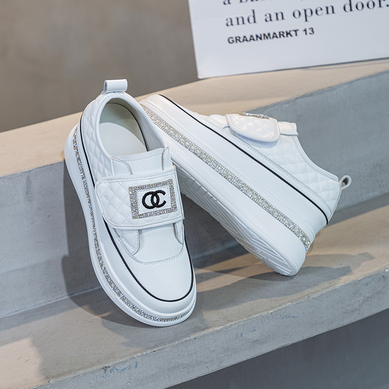 厚底小白鞋女2025春秋季新款百搭运动休闲真皮小个子带钻女鞋