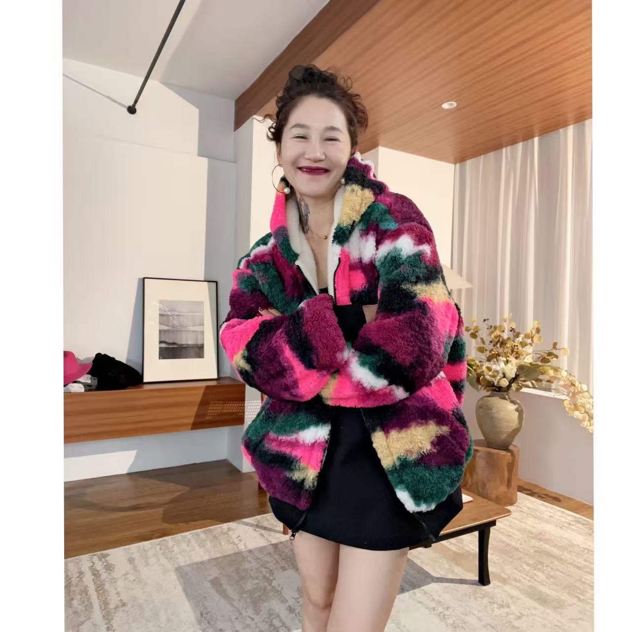 H5566彩绒加厚带帽卫衣彩色重工撞色