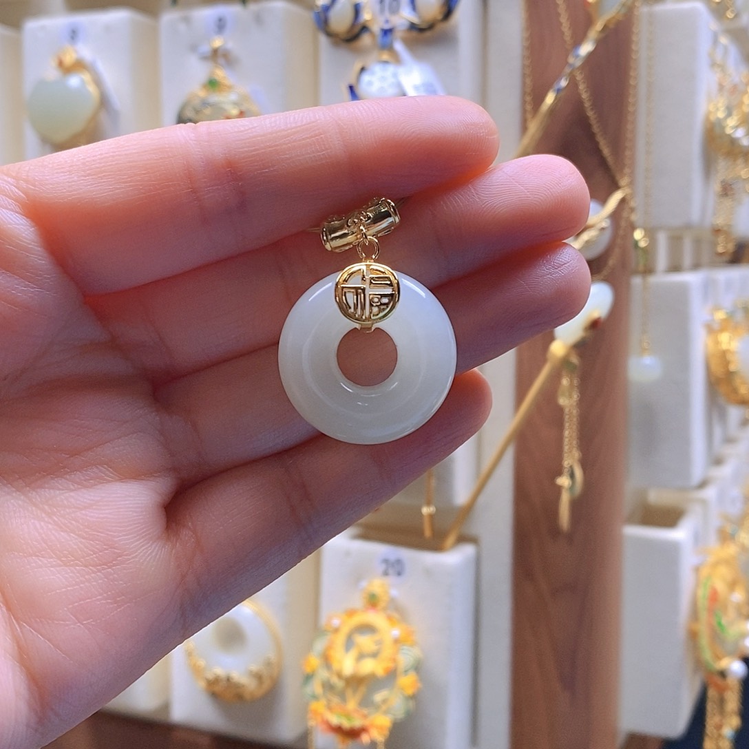 和田玉颈饰银S925镶嵌