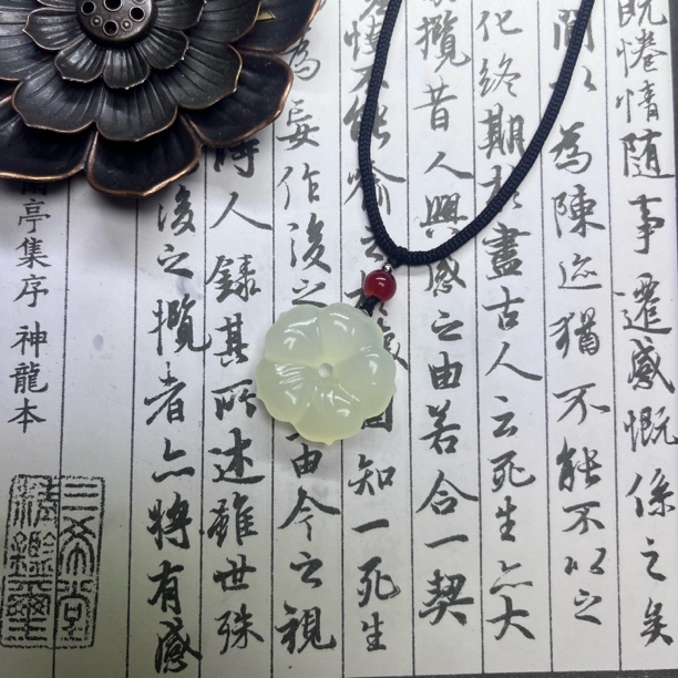 岫玉五福花转运小玉坠男女款项链