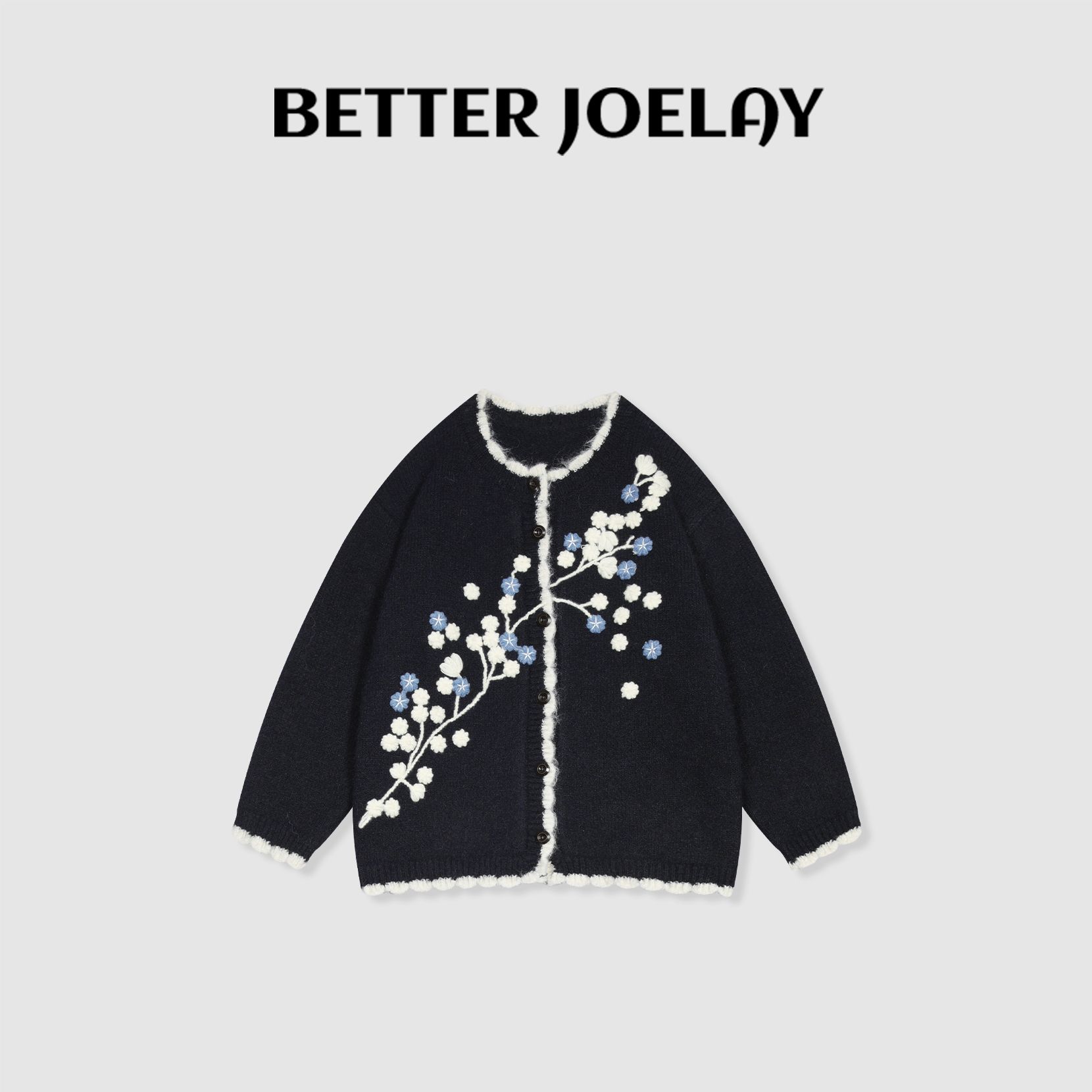 BETTER JOELAY-【藏蓝绣花】时尚百搭针织毛衣开衫款个性慵懒Z0972