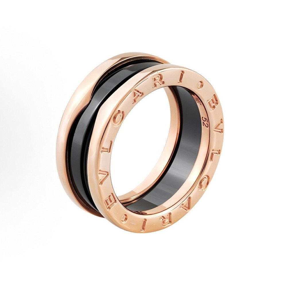 95新 BVLGARI/宝格丽 黑陶瓷双环戒指60号14894784