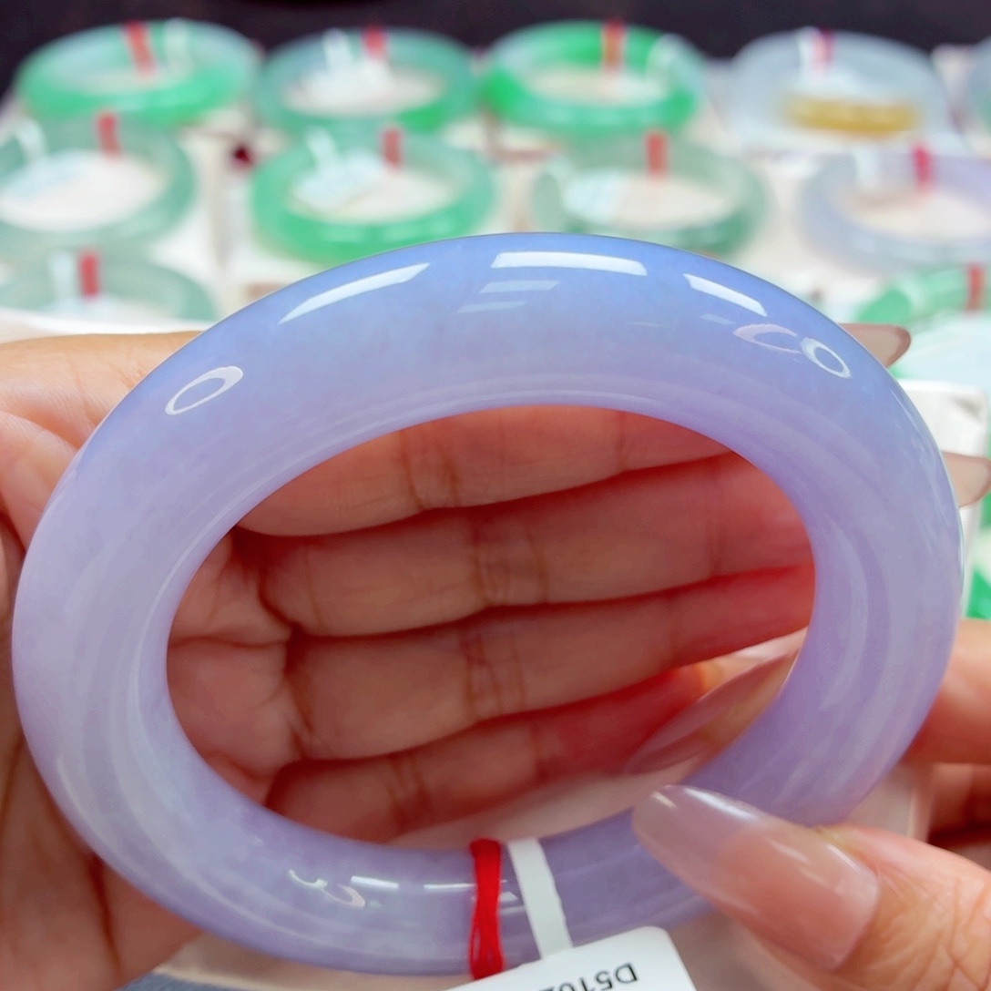 翡翠未镶嵌手镯57胖圆条 满圈粉紫 古典大气（藏收镯3号）