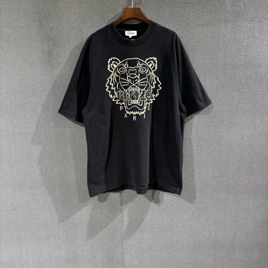 95新 KENZO/肯佐 （pm）虎头刺绣黑色短袖 m码/6588