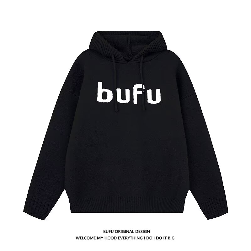 秋冬情侣宽松美式复古套头连帽针织毛衣