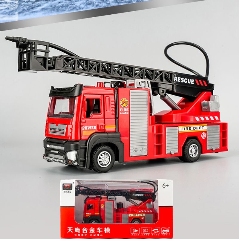 合金消防喷水车 车门可开带音效 可喷水【车头合金】长17厘米-礼盒