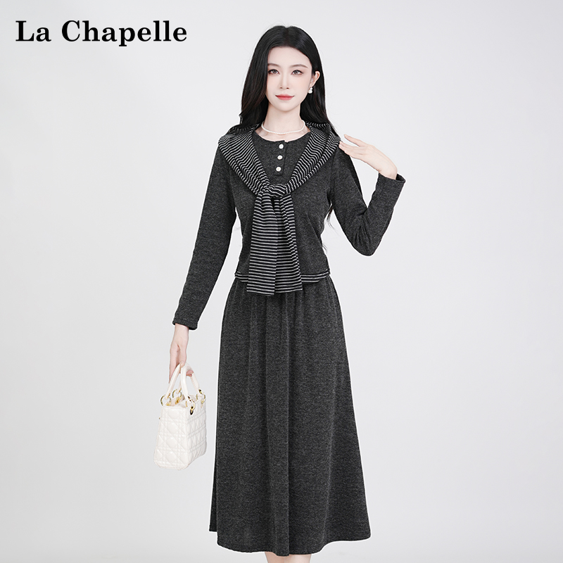 【拉夏贝尔】法式气质设计感高腰时尚修身显瘦长袖两件套女