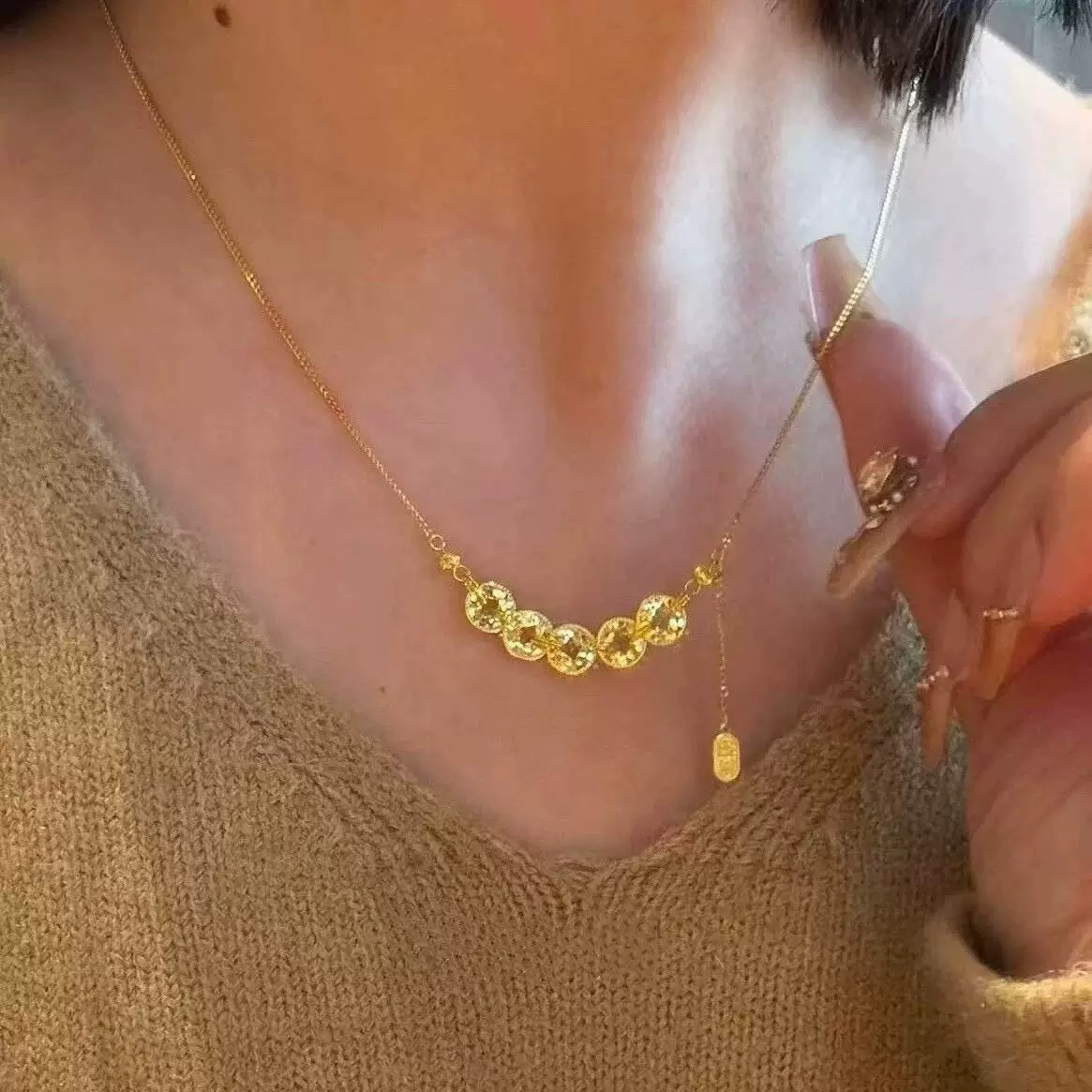 钛钢项链 A-20碎冰冰钱币流苏项链轻奢时尚百搭简约ins精致