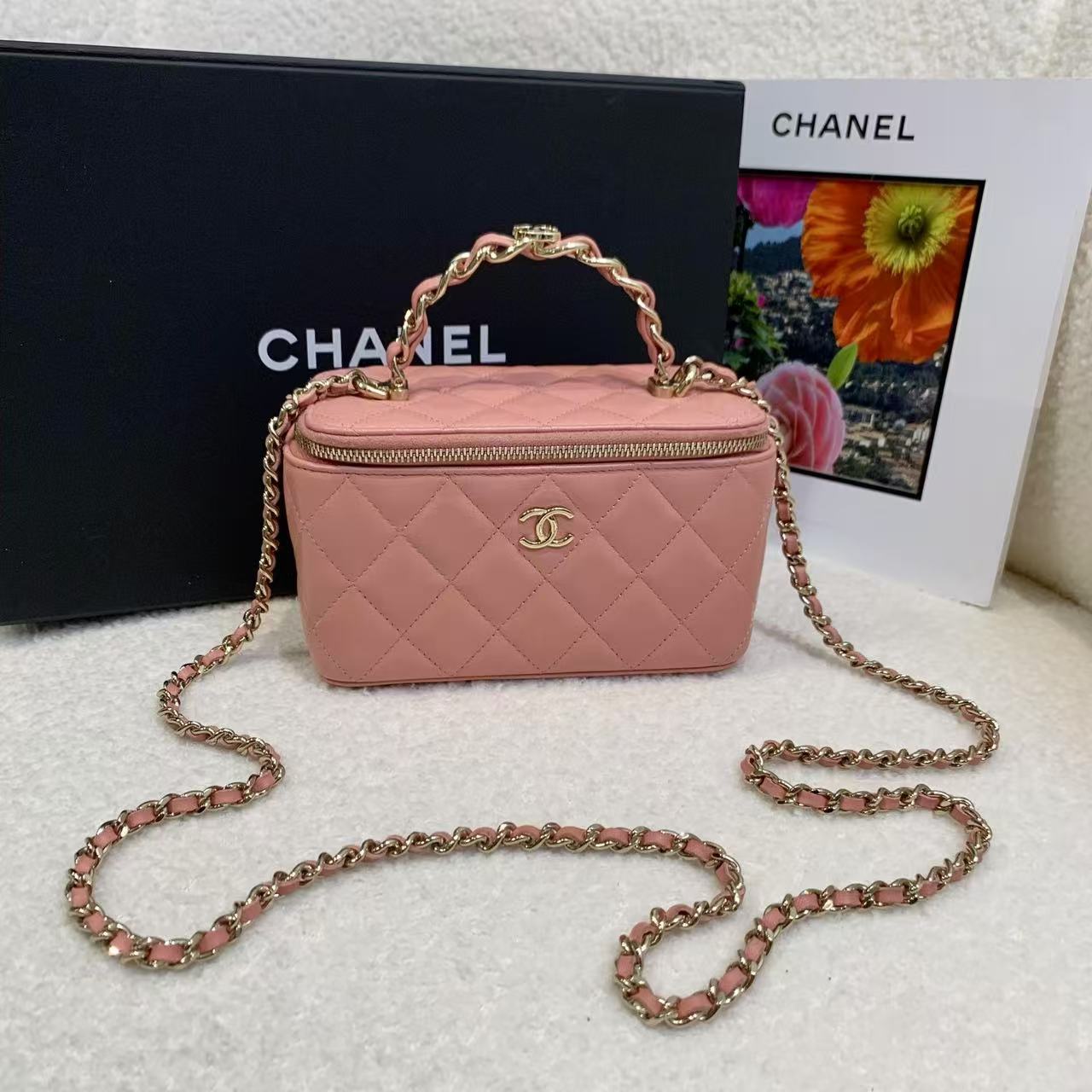 95新 Chanel/香奈儿 壹臻/23K 粉色双C手柄长盒子包/51394718