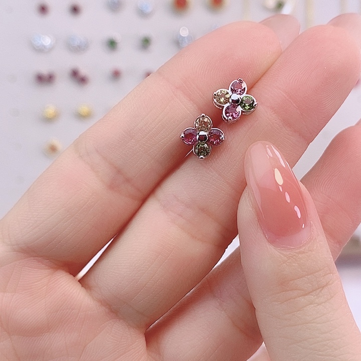 碧玺耳饰银S925镶嵌耳饰