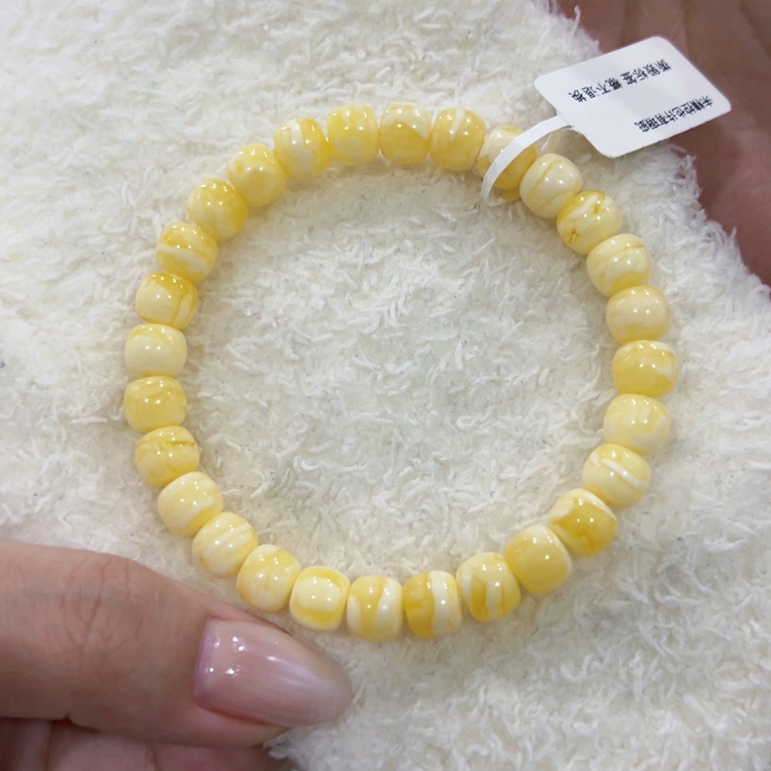 蜜蜡手链未镶嵌?8m瓷白虎皮老型手串