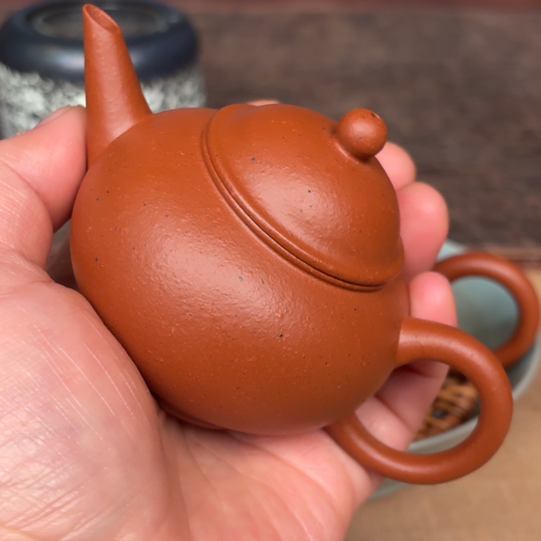 紫砂茶壶小煤窑朱泥生砂料水平壶110cc