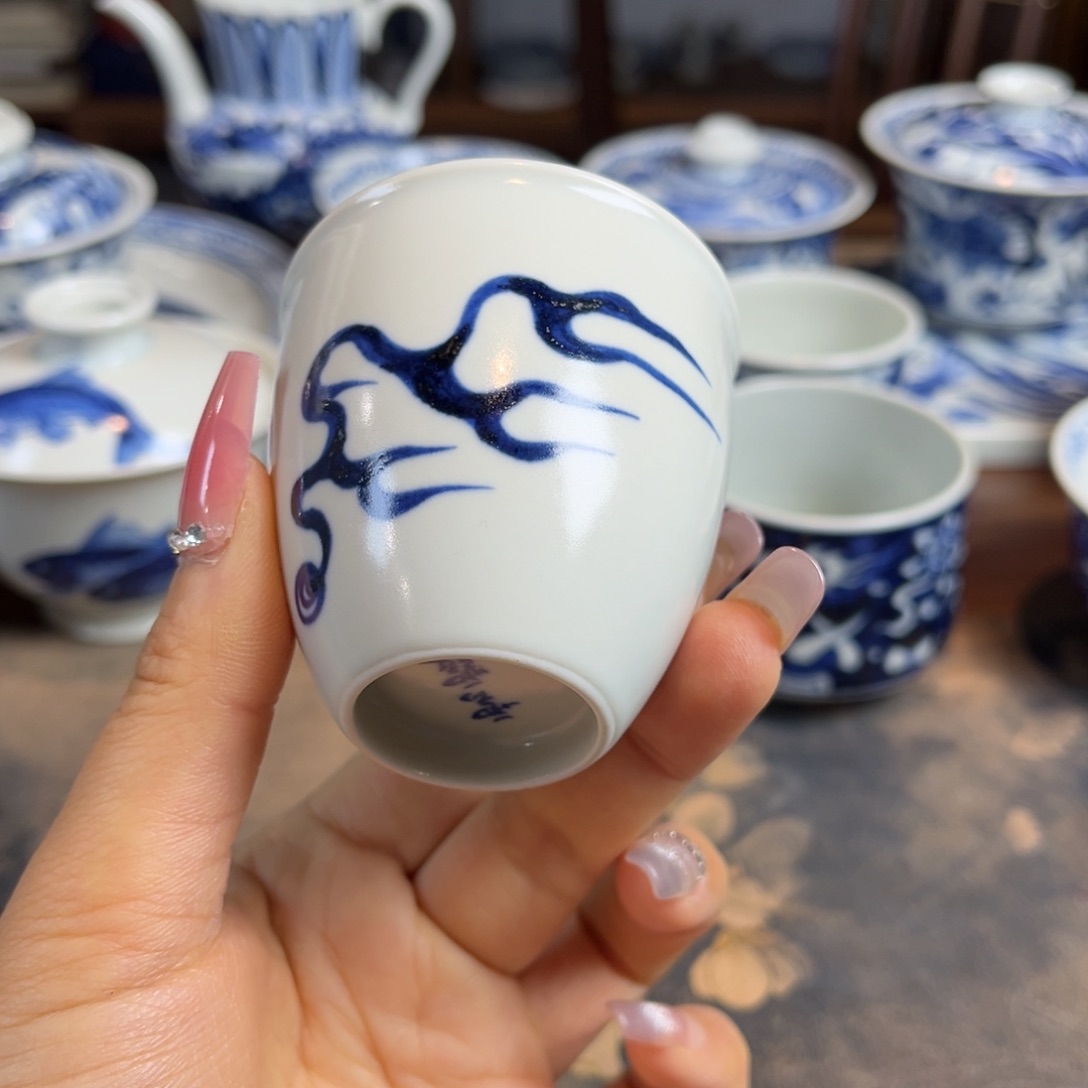 青花火焰主人杯全手绘原矿釉烧制