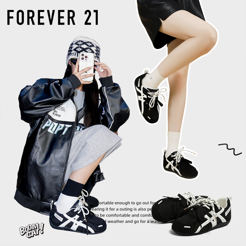 F21黑色内增高德训鞋女2025新款秋季超火软底轻便百搭运动赛车鞋