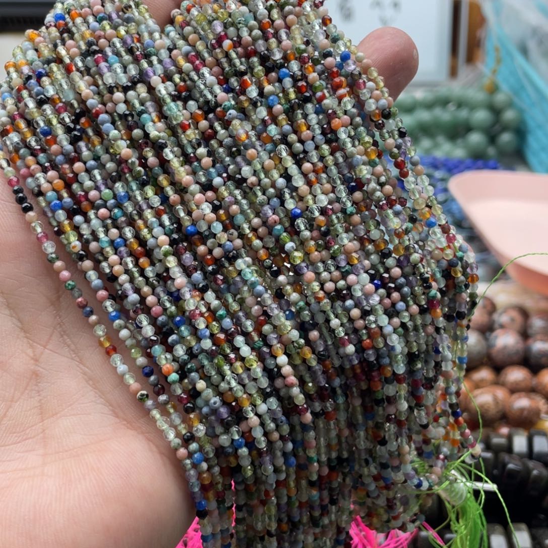 玛瑙/玉髓合金珠宝半成品两条装卡2mm多宝水晶切面珠