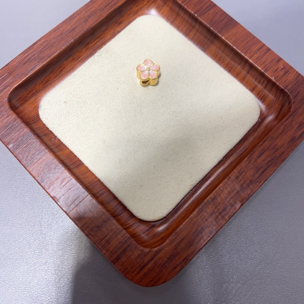 足金999粉色珐琅彩桃花中穿小配件diy转运珠5D硬金工艺