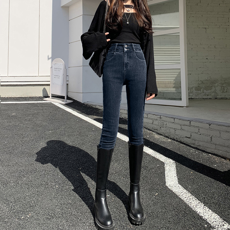 洋气高腰牛仔裤女显瘦新款紧身小脚裤裤子潮