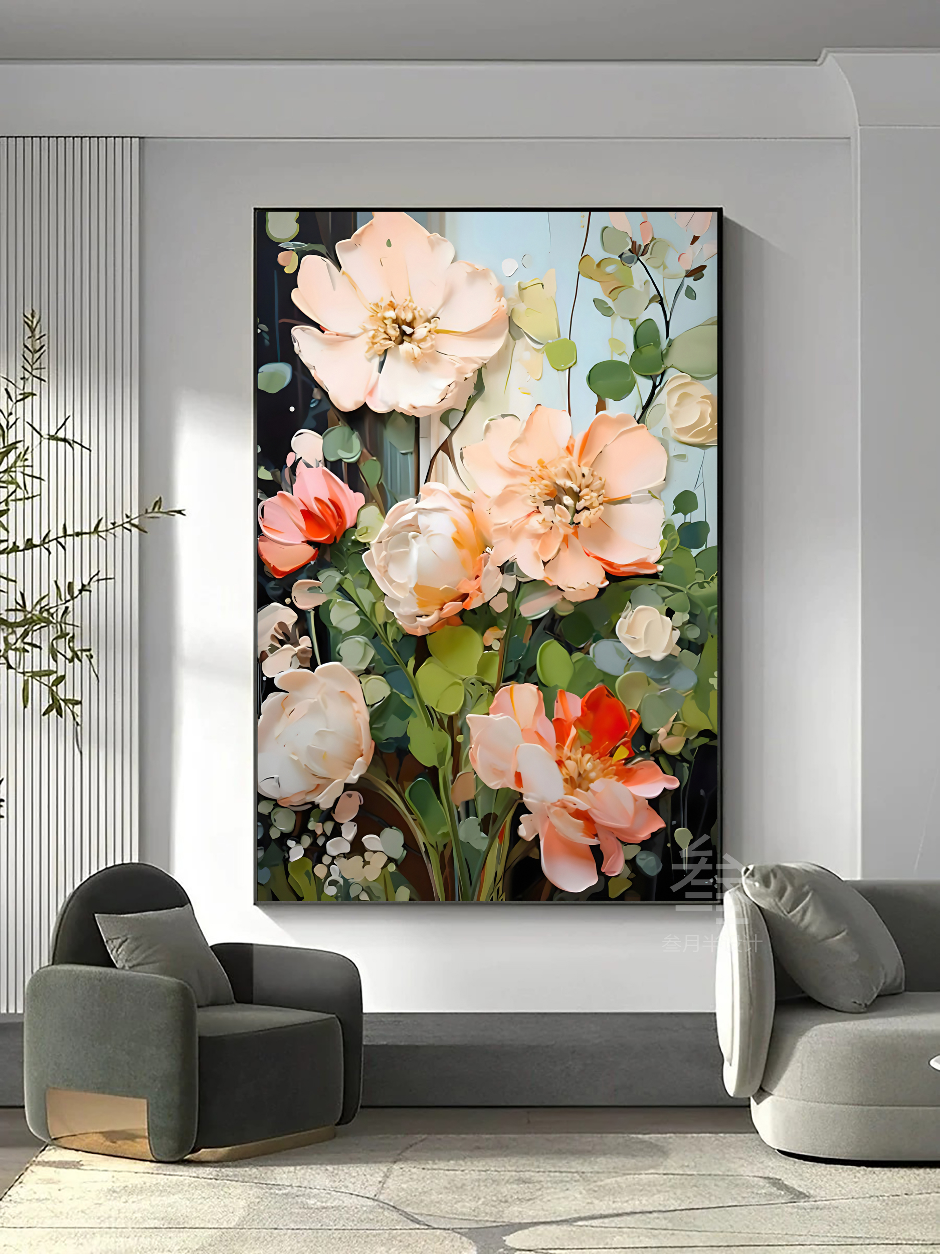 花团锦簇客厅装饰画玄关卧室壁画背景墙挂画装饰画手工砂岩背靠画