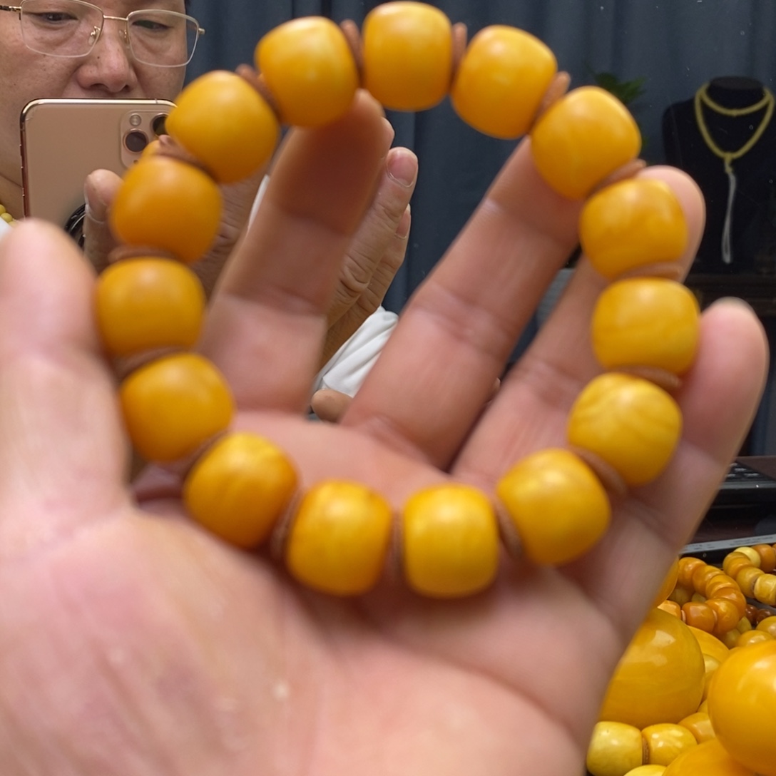 琥珀未镶嵌珠宝奇石石膏橘皮精工老公型珠手串