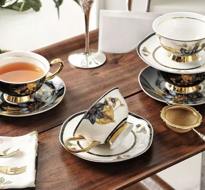 AN娜水墨元素咖啡杯描金轻奢红茶高档咖啡杯