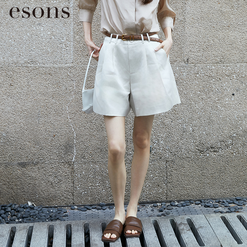 esons/爱城市【2025夏商场同款】通勤杏色直筒裤子休闲短裤36553370