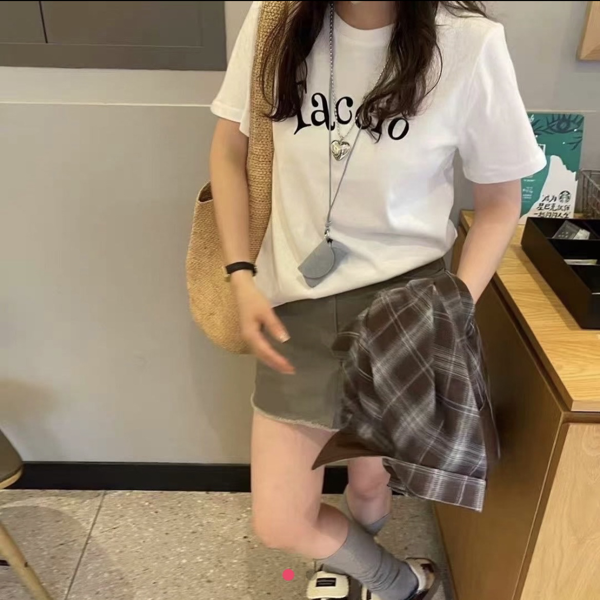小个子韩系简约字母早秋短袖7057