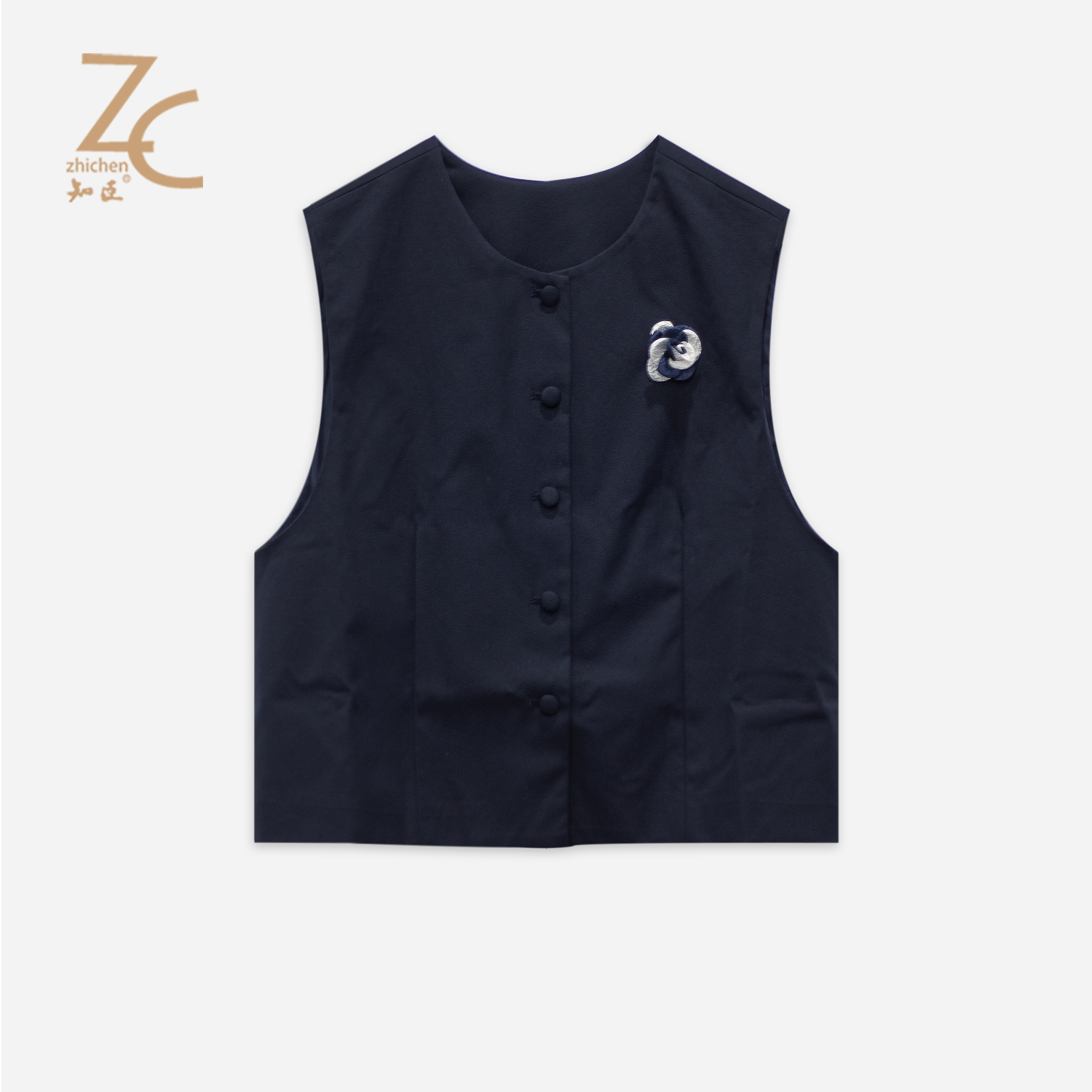 知臣秋季新品 宽松百搭坎肩山茶花马甲背心女 T25683066