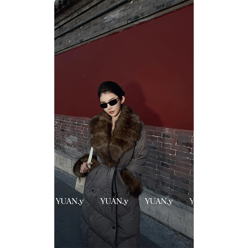 媛媛【雪国千金】90白鹅绒羽绒服女新款长款狐狸毛领鹅绒服#YL0120