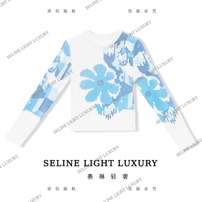 【25Q-632】太 2025 SELINE 原创太阳花印花时尚轻奢气质长袖T恤