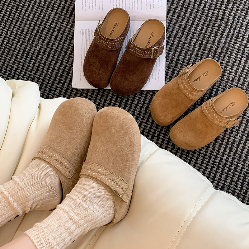 5cm小个子一脚蹬女鞋休闲厚底包头拖女2025秋季外穿博肯半拖百搭