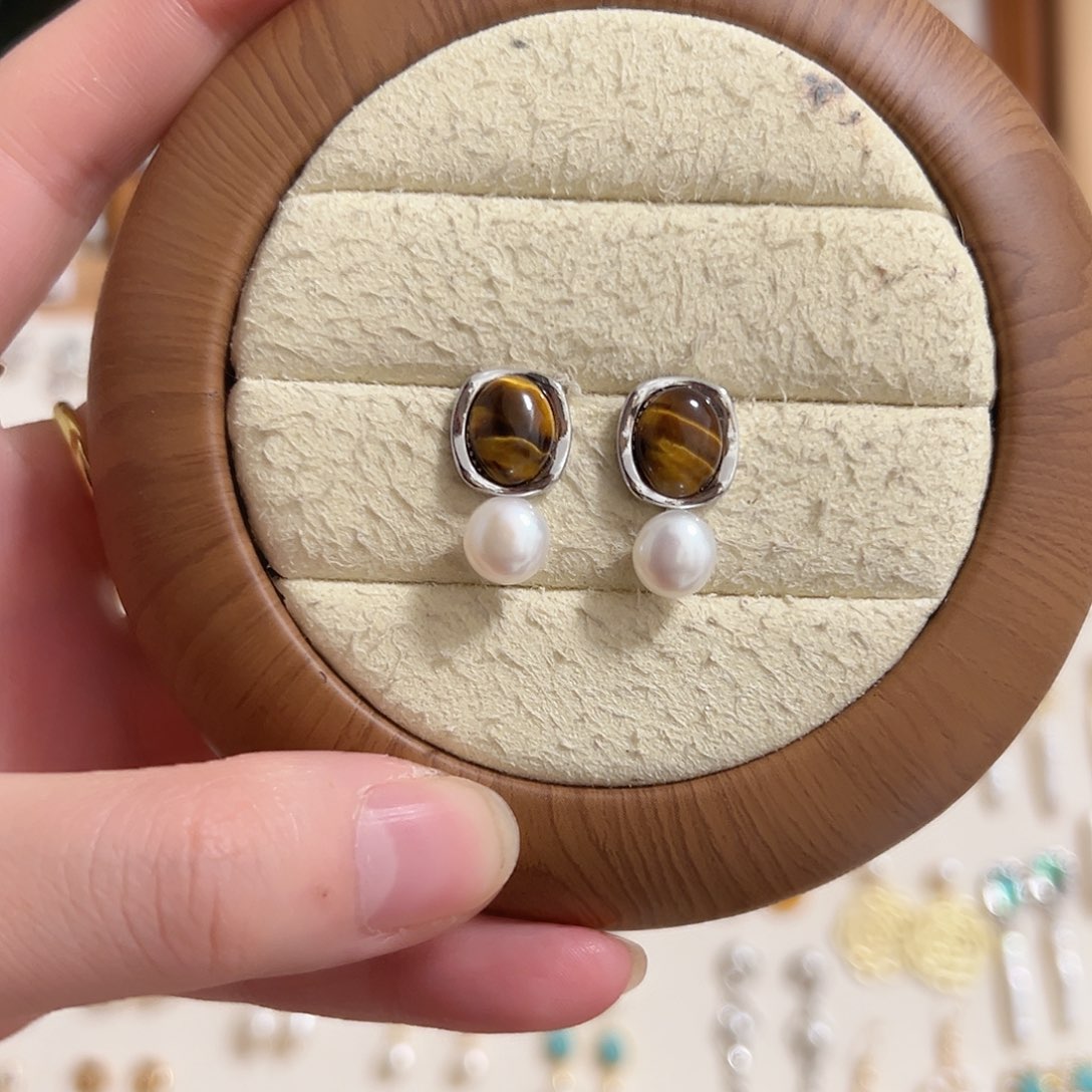 耳钉淡水珍珠银S925镶嵌