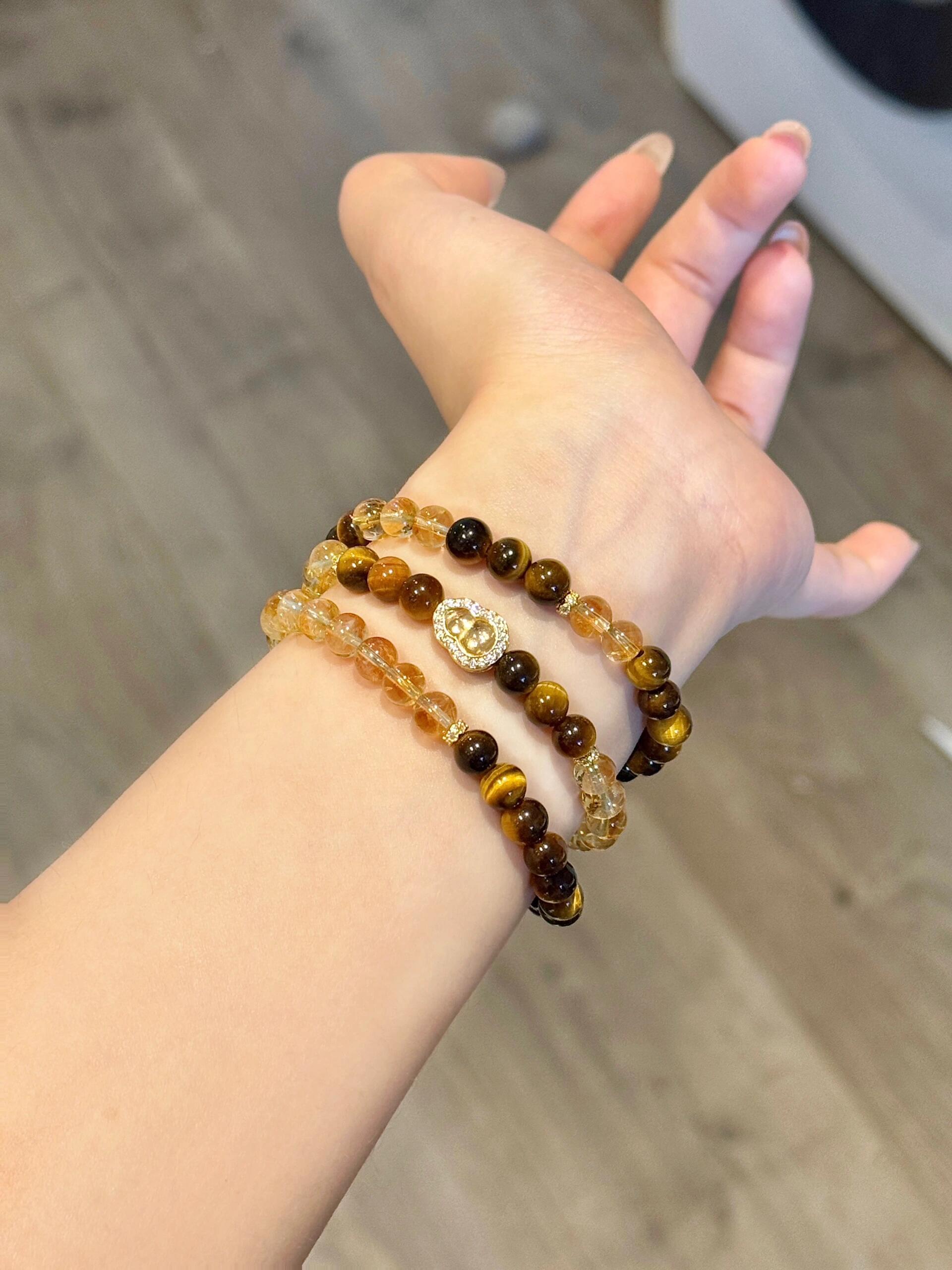 天然黄水晶虎眼石双圈设计款助财运