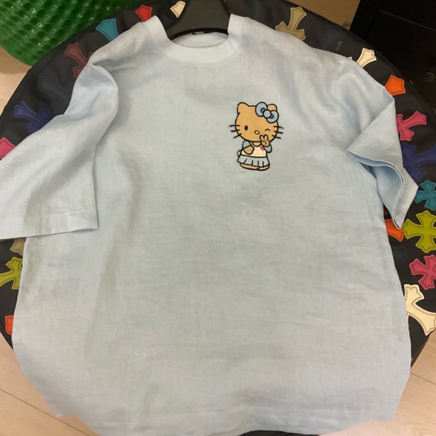 【劉發發】Q045【蓝色YES猫咪】新款韩版百搭时尚高级亚麻上衣