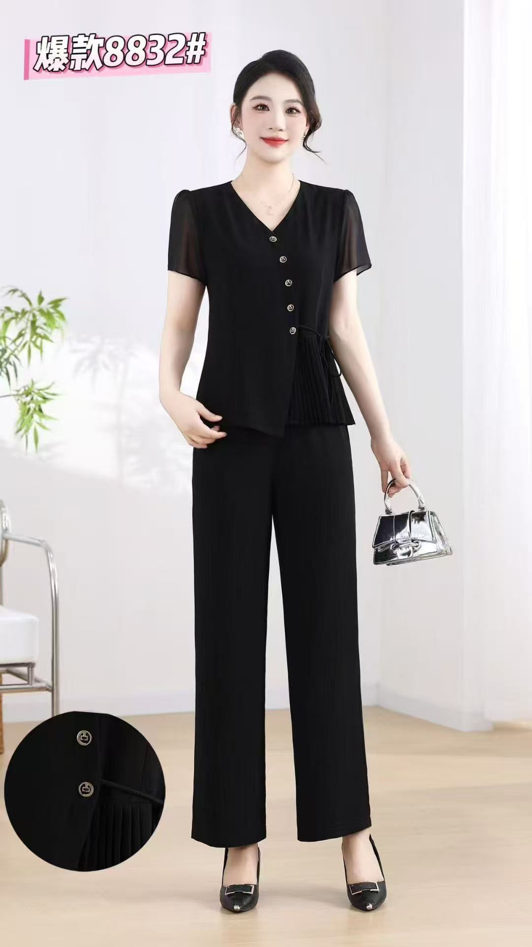 【尚品胖小妞】【8832套装】2025时尚百搭夏季新款短袖套装