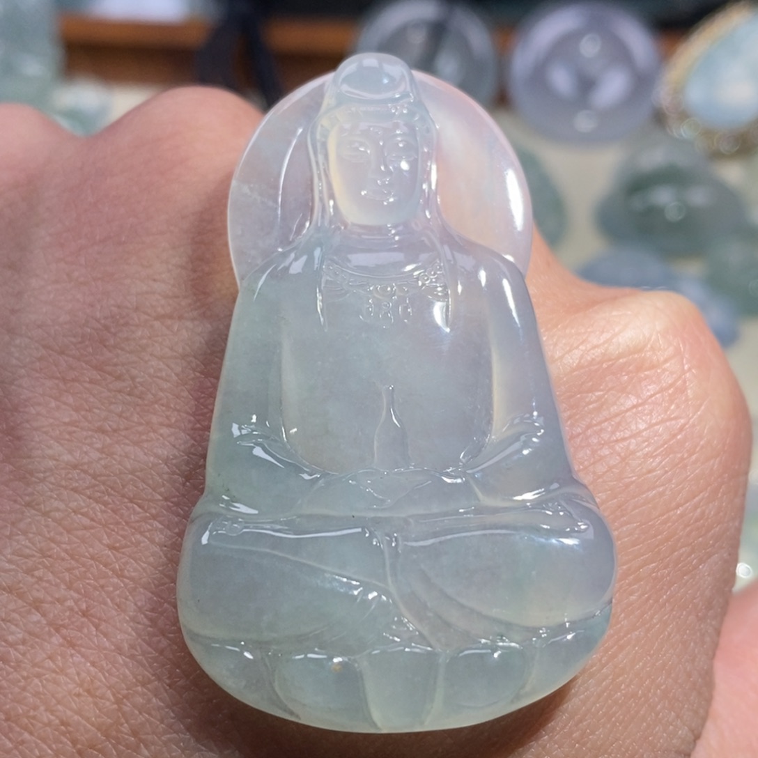 翡翠颈饰未镶嵌天然缅甸翡翠a货观音