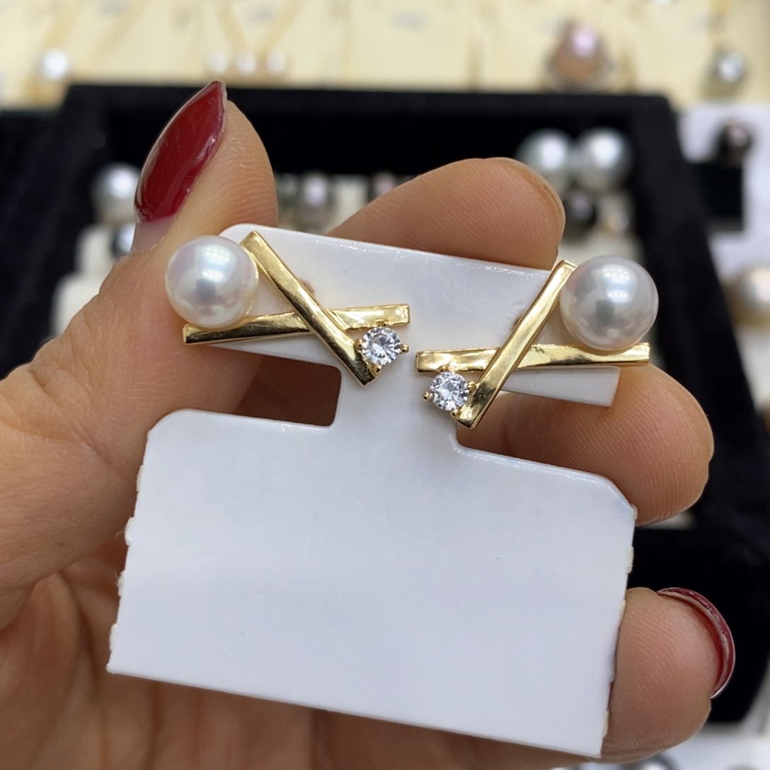 淡水珍珠耳饰银S925镀金镶嵌