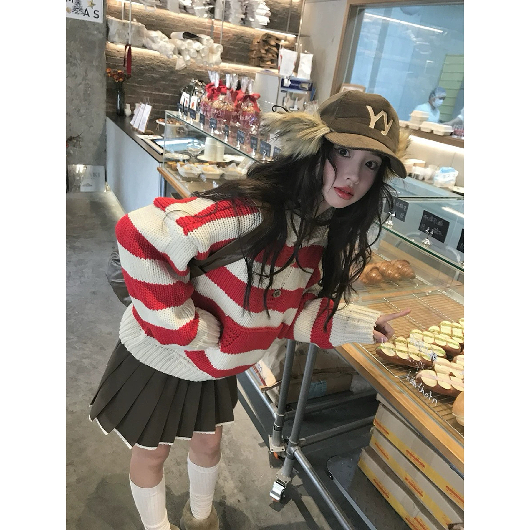 饺子@J5049 韩系时尚条纹撞色毛衣（衣长55）11-22