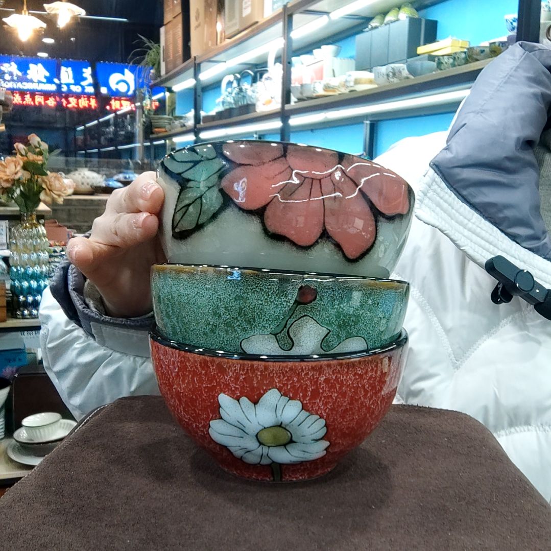 瓷片小可陶瓷高温釉下彩一组六只各两只