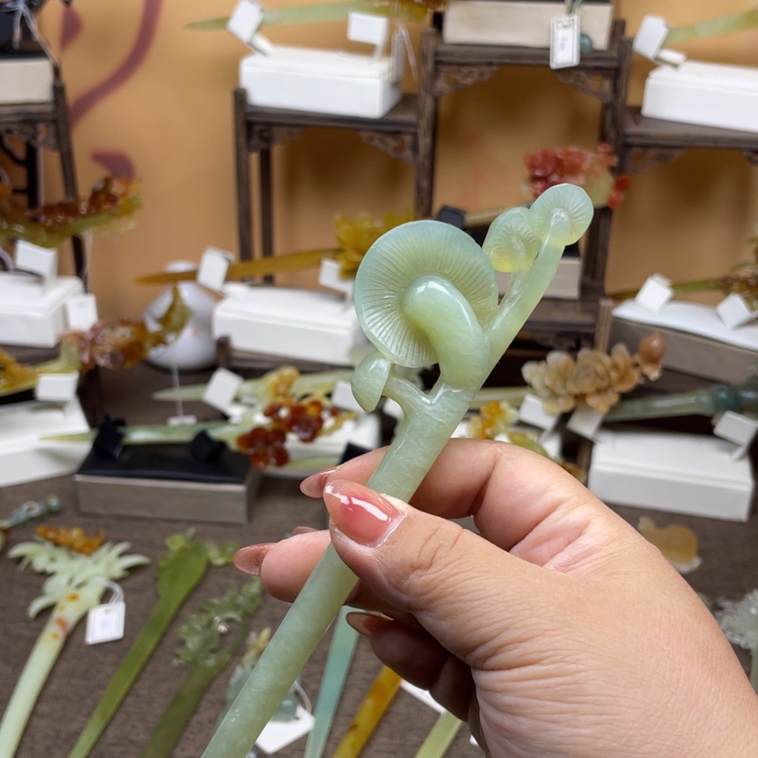 未镶嵌蛇纹石玉发饰发簪
