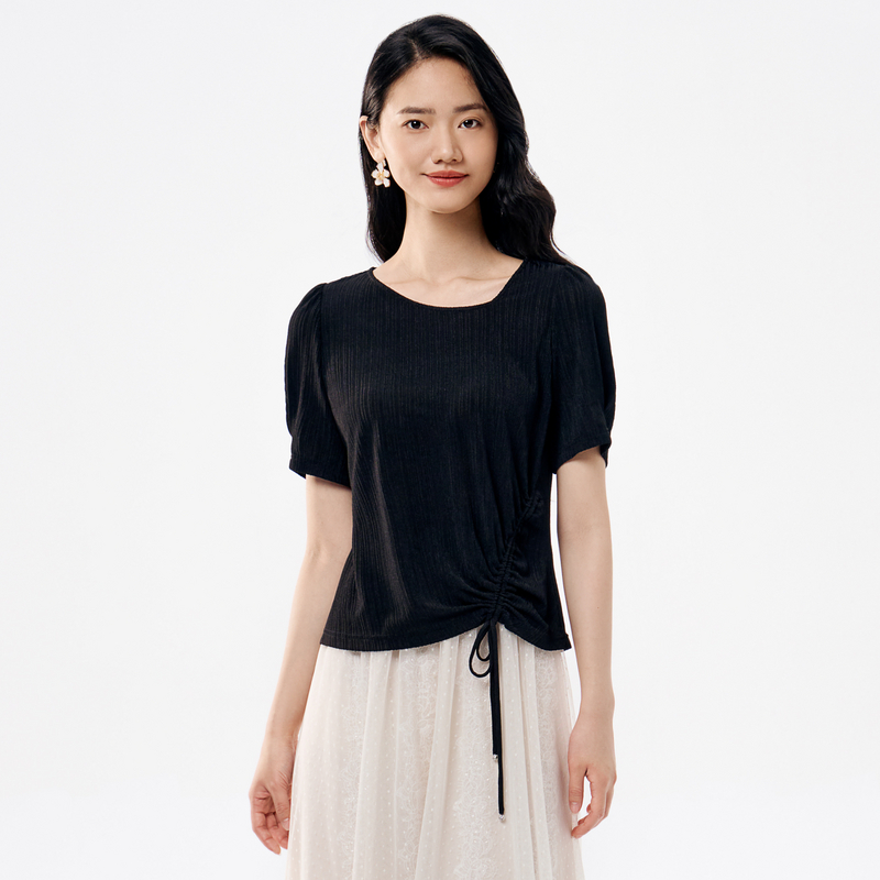 BuouBuou【粉丝专享】优雅闪葱抽褶泡泡袖针织衫上衣女DLCA132