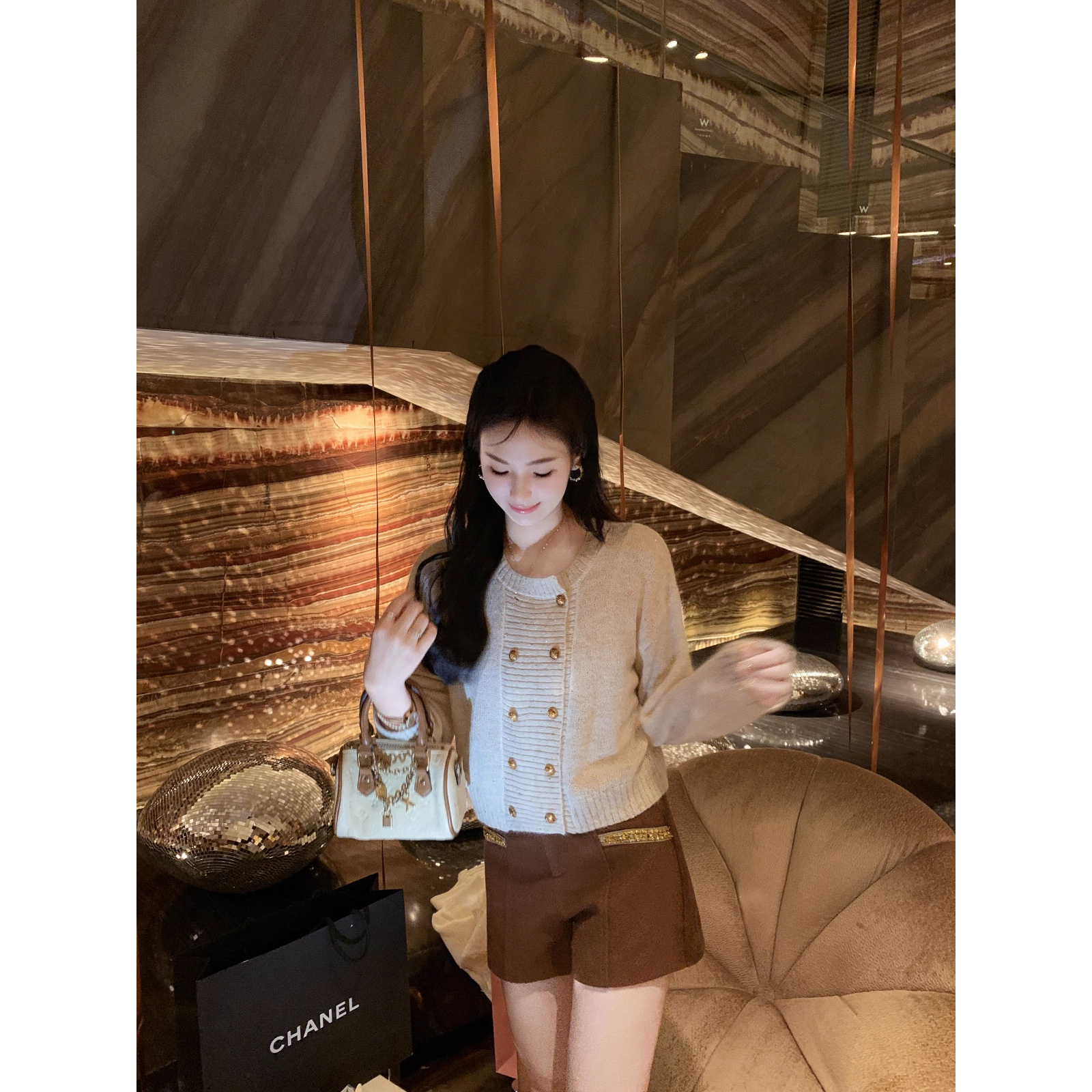 爆款圆领小香风双排扣针织开衫女时尚百搭裤子早秋新款巨好看上衣