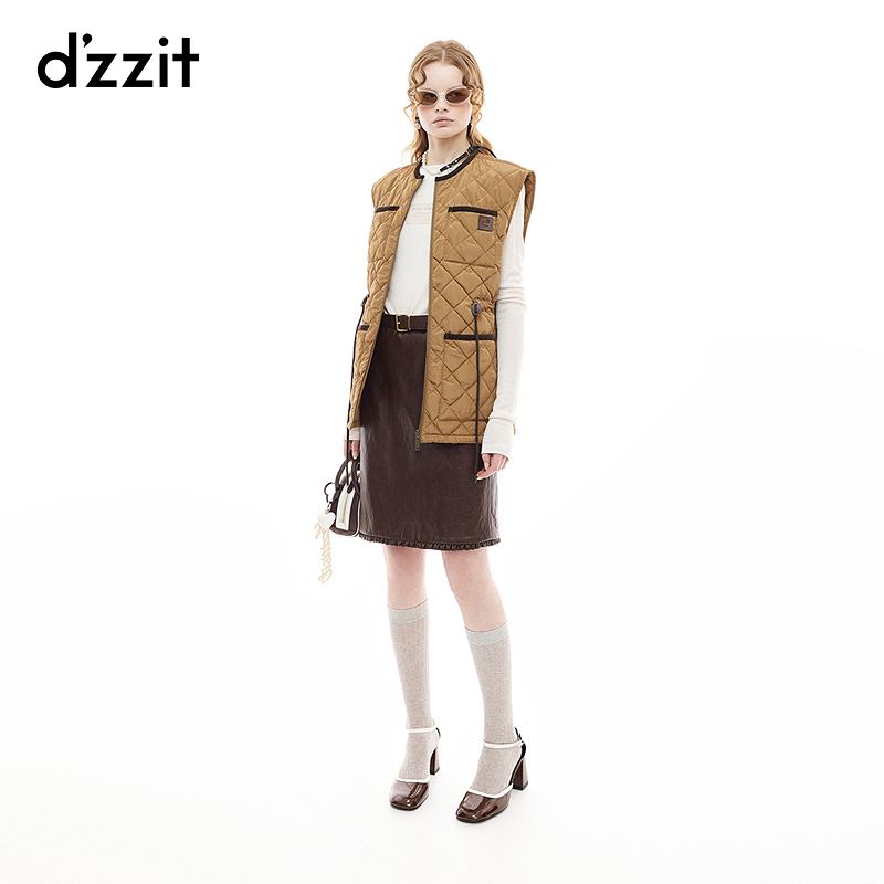 【商场同款新品】dzzit地素半身裙25秋压褶花边环保皮裙女3J3S2111N