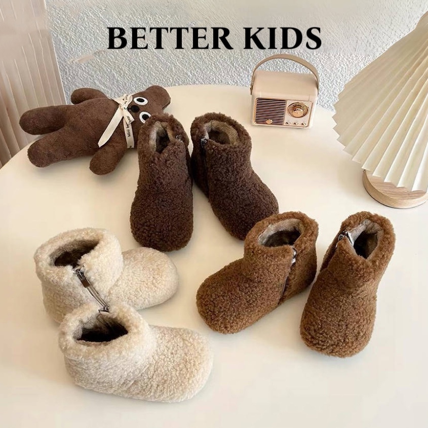 BETTER KIDS/女童雪地靴冬季男童可爱韩高筒靴毛毛鞋加绒二棉短靴